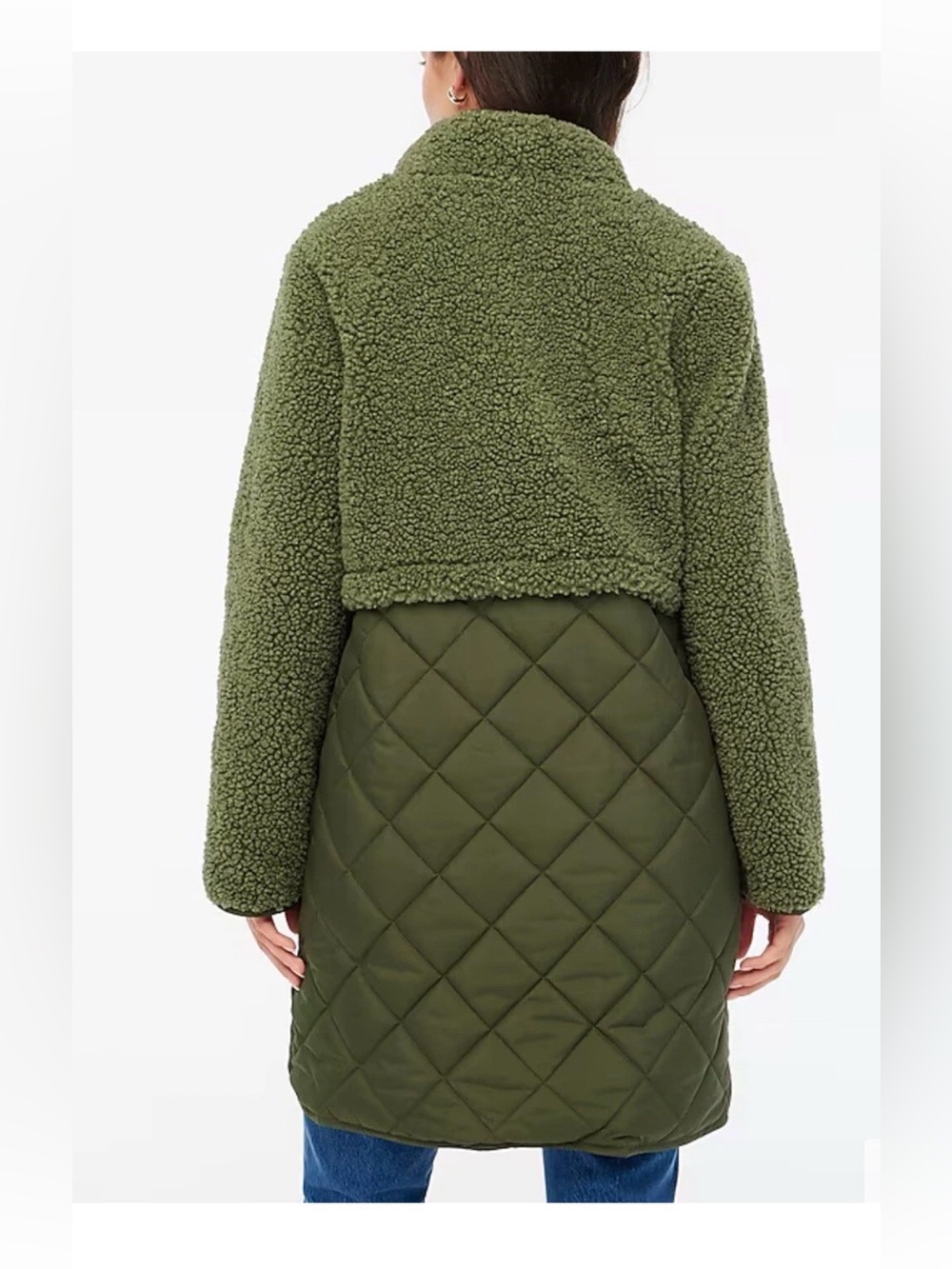 J. Crew Mixed Media Sherpa Coat in Distressed Fatigue Green barn jacket olive - Picture 3 of 10